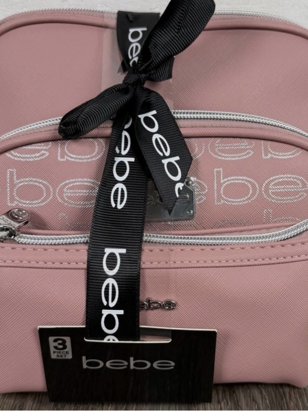 bebe Dusty Pink Cosmetic Bag Set with Branded Ribbon
